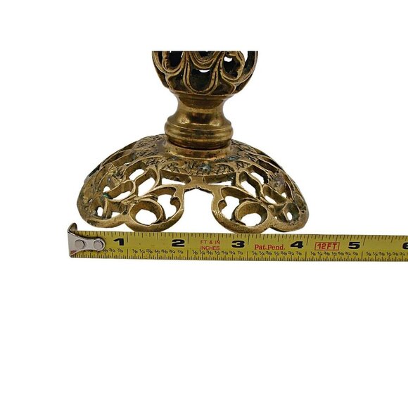 Ornate Small Brass Lamp Base Candlestick Holder Home Accents Vintage Retro 4x6" - Picture 8 of 12
